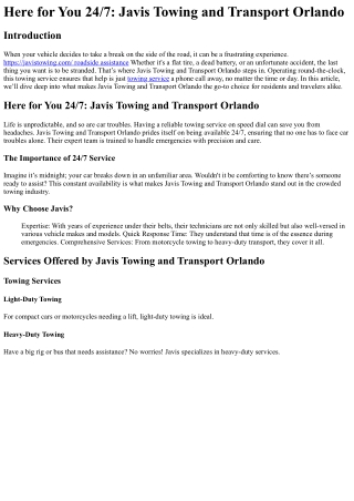 Here for You 247 Javis Towing and Transport Orlando