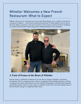 Whistler Welcomes a New French Restaurant: What to Expect