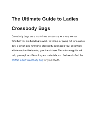 The Ultimate Guide to Ladies Crossbody Bags