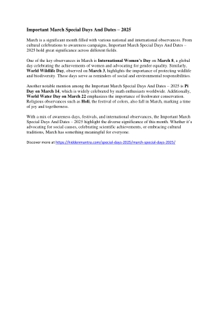 Important March Special Days And Dates – 2025