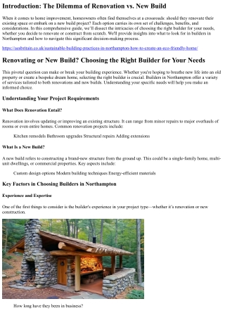 Renovating or New Build? Choosing the Right Builder for Your Needs