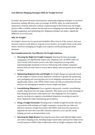 Cost-Effective Shipping Strategies With Air Freight Services