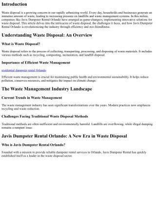 Revolutionizing Waste Disposal: The Story of Javis Dumpster Rental Orlando