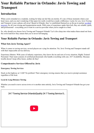 Your Reliable Partner in Orlando Javis Towing and Transport