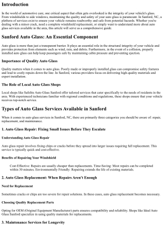 A Complete Overview of Auto Glass Services Available in Sanford