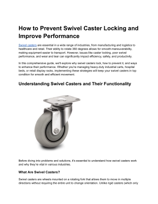 How to Prevent Swivel Caster Locking and Improve Performance