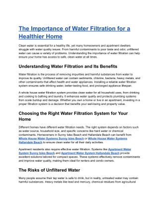 The Importance of Water Filtration for a Healthier Home