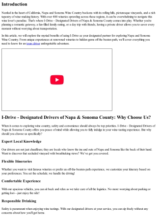 I-Drive: Your Reliable Partner in Exploring Napa and Sonoma Wine Country