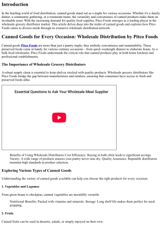 Canned Goods for Every Occasion: Wholesale Distribution by Pitco Foods