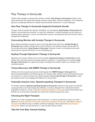 Play Therapy In Sunnyvale