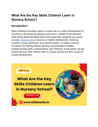 What Are the Key Skills Children Learn in Nursery School_