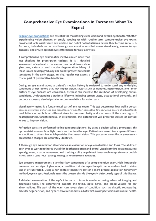 Comprehensive Eye Examinations In Torrance - What To Expect
