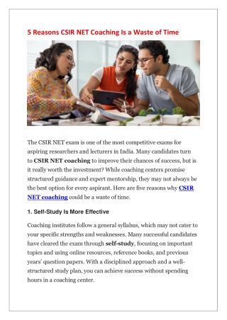 5 Reasons CSIR NET Coaching Is a Waste of Time