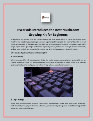 RyzaPods Introduces the Best Mushroom Growing Kit for Beginners