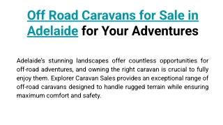 Off Road Caravans for Sale in Adelaide for Your Adventures