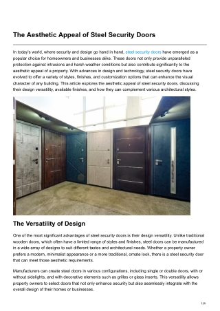 The Aesthetic Appeal of Steel Security Doors