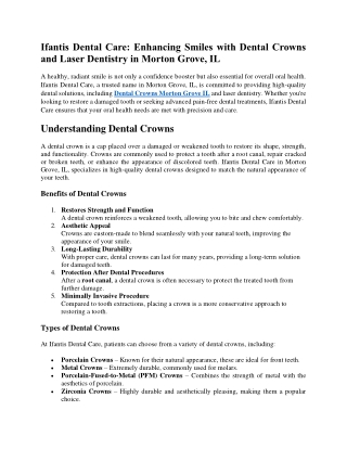 Ifantis Dental Care Enhancing Smiles with Dental Crowns and Laser Dentistry in Morton Grove, IL