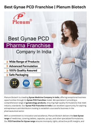 best gynae pcd franchise plenum biotech