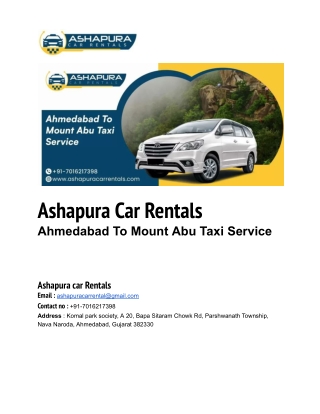 Ahmedabad To Mount Abu Taxi Service