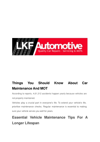 Things You Should Know About Car Maintenance And MOT