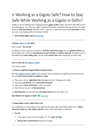 is working as a gigolo safe how to stay safe