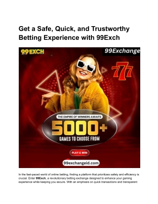 Get a Safe, Quick, and Trustworthy Betting Experience with 99Exch