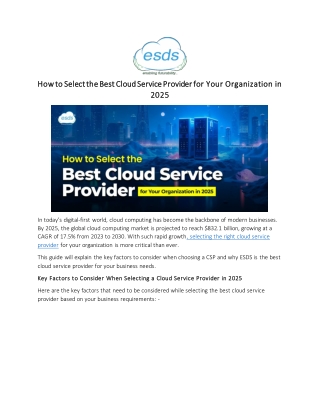 How to Select the Best Cloud Service Provider for Your Organization in 2025