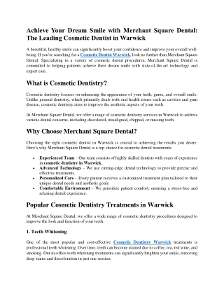Achieve Your Dream Smile with Merchant Square Dental The Leading Cosmetic Dentist in Warwick