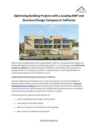 Optimizing Building Projects with a Leading MEP and Structural Design Company in California