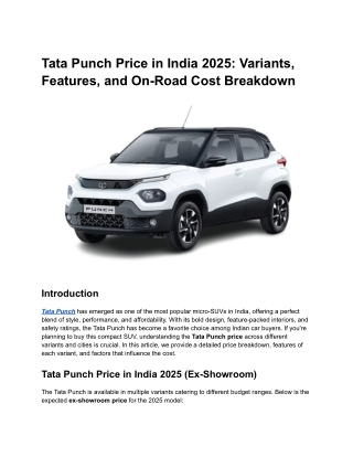 Tata Punch Price in India 2025_ Variants, Features, and On-Road Cost Breakdown