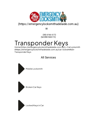 Transponder Keys Adelaide - Emergency Locksmith Adelaide