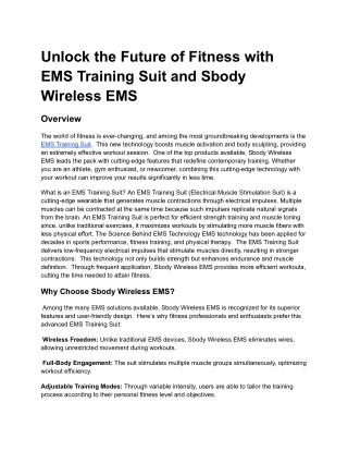 Unlock the Future of Fitness with EMS Training Suit and Sbody Wireless EMS
