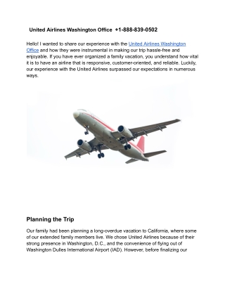 United Airlines Washington Office   1-888-839-0502