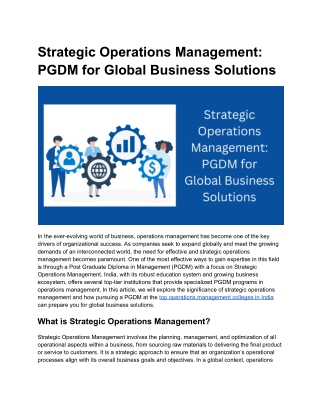 Strategic Operations Management_ PGDM for Global Business Solutions