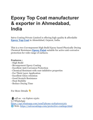 Epoxy Top Coat manufacturer & exporter in Ahmedabad, India