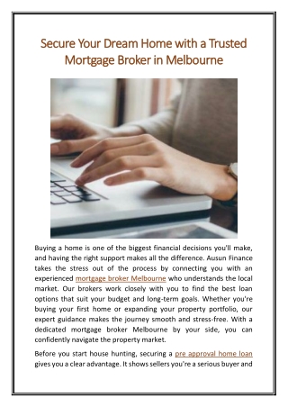 Secure Your Dream Home with a Trusted Mortgage Broker in Melbourne