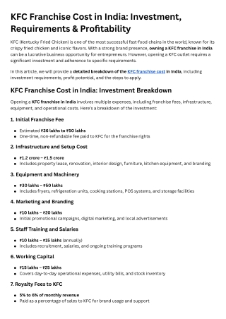 kfc franchise cost in india investment