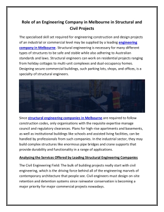 role of an engineering company in melbourne