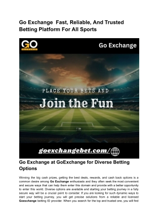 Go Exchange  Fast, Reliable, And Trusted Betting Platform For All Sports
