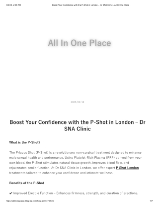 Boost Your Confidence with the P-Shot in London – Dr SNA Clinic - All In One Place