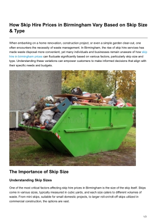 How Skip Hire Prices in Birmingham Vary Based on Skip Size Type