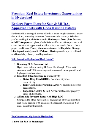 Plots For Sale in Shadnagar | Properties in Hyderabad