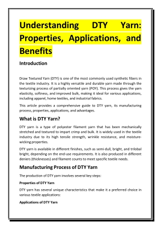 Understanding DTY Yarn - Properties, Applications, and Benefits