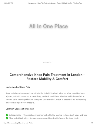 Comprehensive Knee Pain Treatment in London – Restore Mobility & Comfort - All In One Place