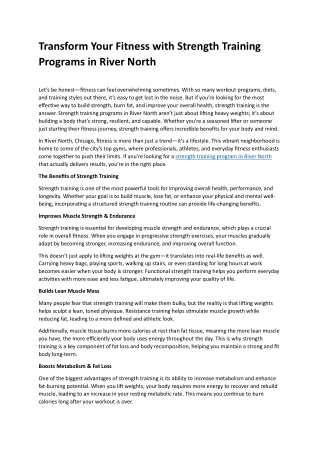 Strength Training Programs in River North