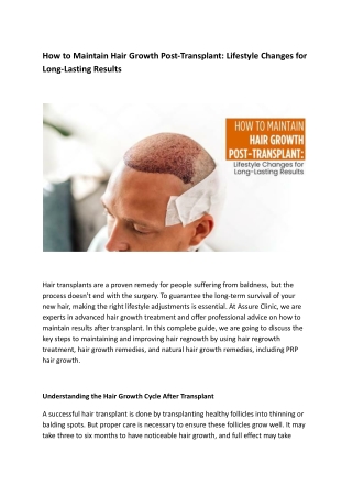 How to Maintain Hair Growth Post-Transplant- Lifestyle Changes for Long-Lasting Results