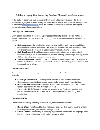 building a legacy how leadership coaching shapes