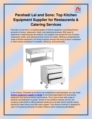Kitchen equipment supplier in Noida