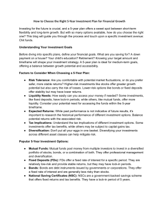 How to Choose the Right 5-Year Investment Plan for Financial Growth