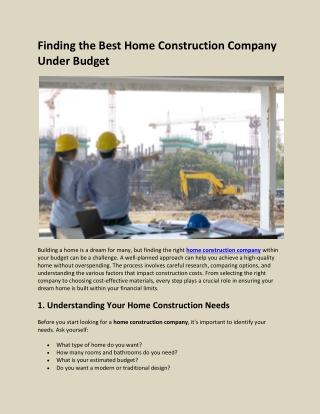 Finding the Best Home Construction Company Under Budget